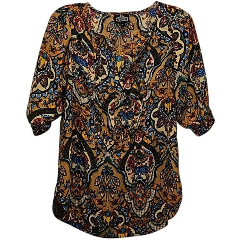 Angie 1/2 sleeve Paisley Floral Print Blouse Top Size Small Office Western Boho